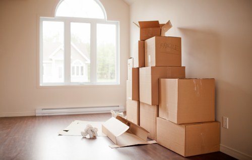 Packed student boxes prepared for storage in Stjamess
