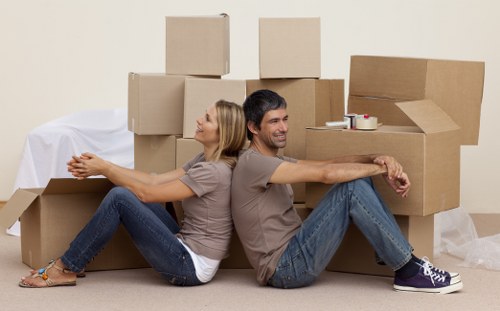 Packed moving boxes prepared for flat removals in Stjamess