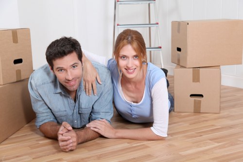 Packed boxes and labeled containers for long-term storage