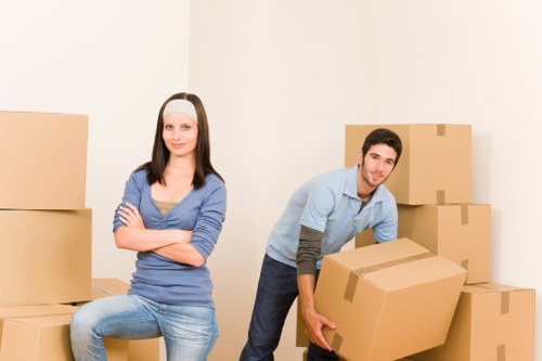 Boxes and household items neatly arranged in storage